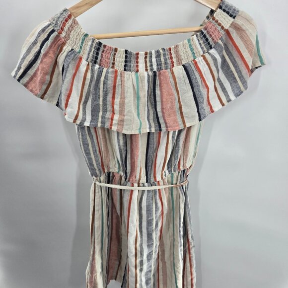 THML Vertical Striped 100% Cotton Lined Tassel Belt Mini Dress Size XS - Picture 2 of 8